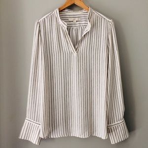 Loft Split Neck Striped Blouse Size Large